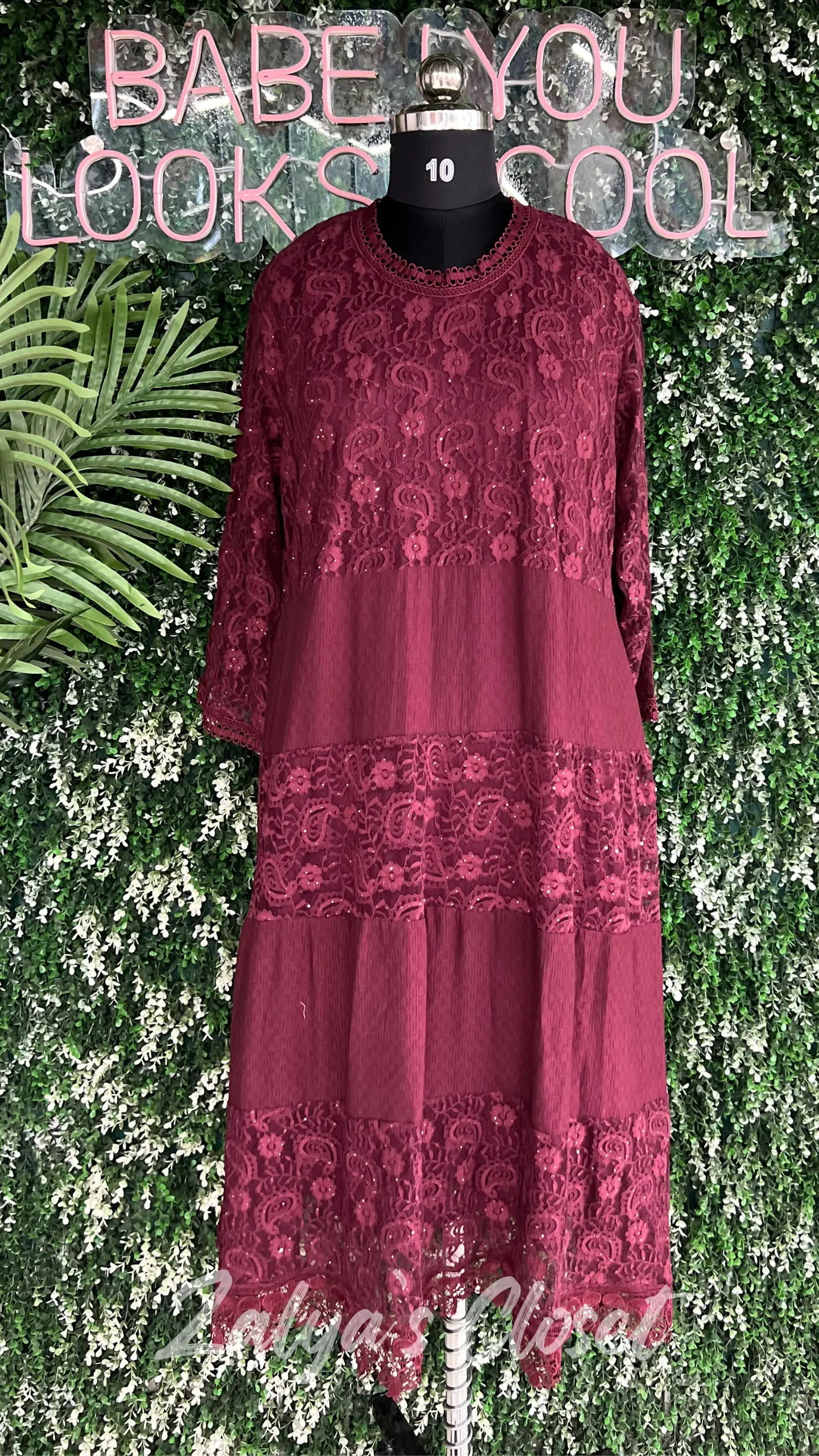 Plus Size Lace Long Gown with Shimmer Work