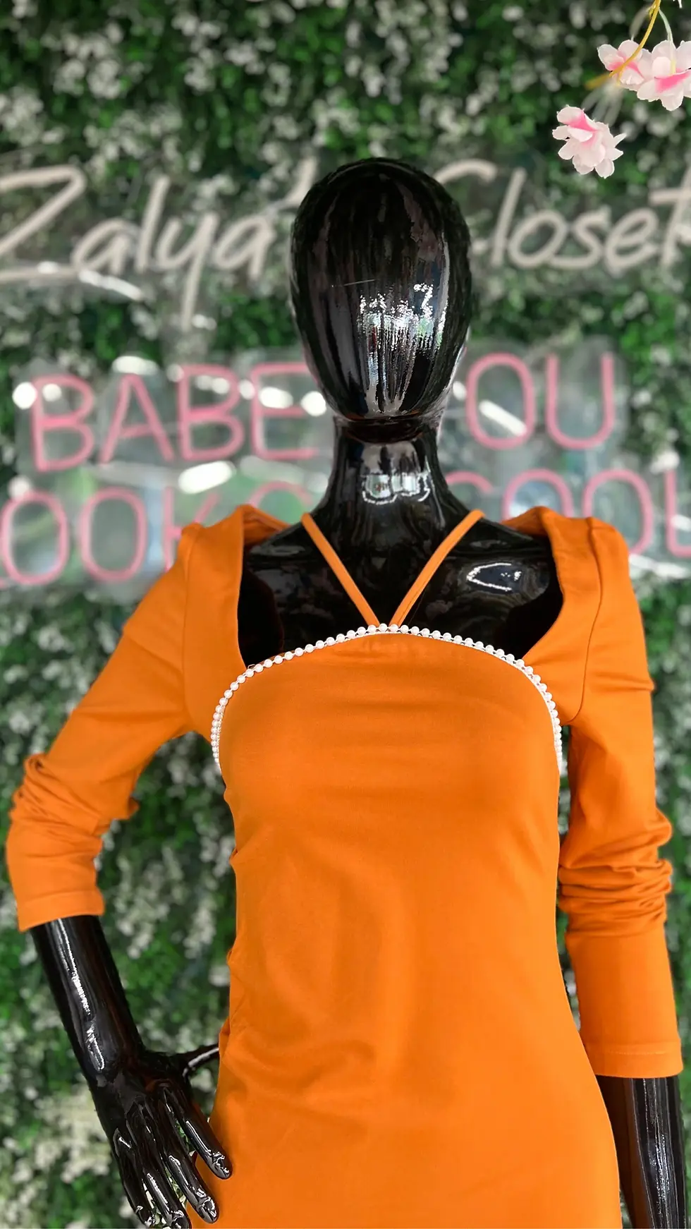 Thumbnail: Orange Bodycon Dress Imported With Pearl Work 