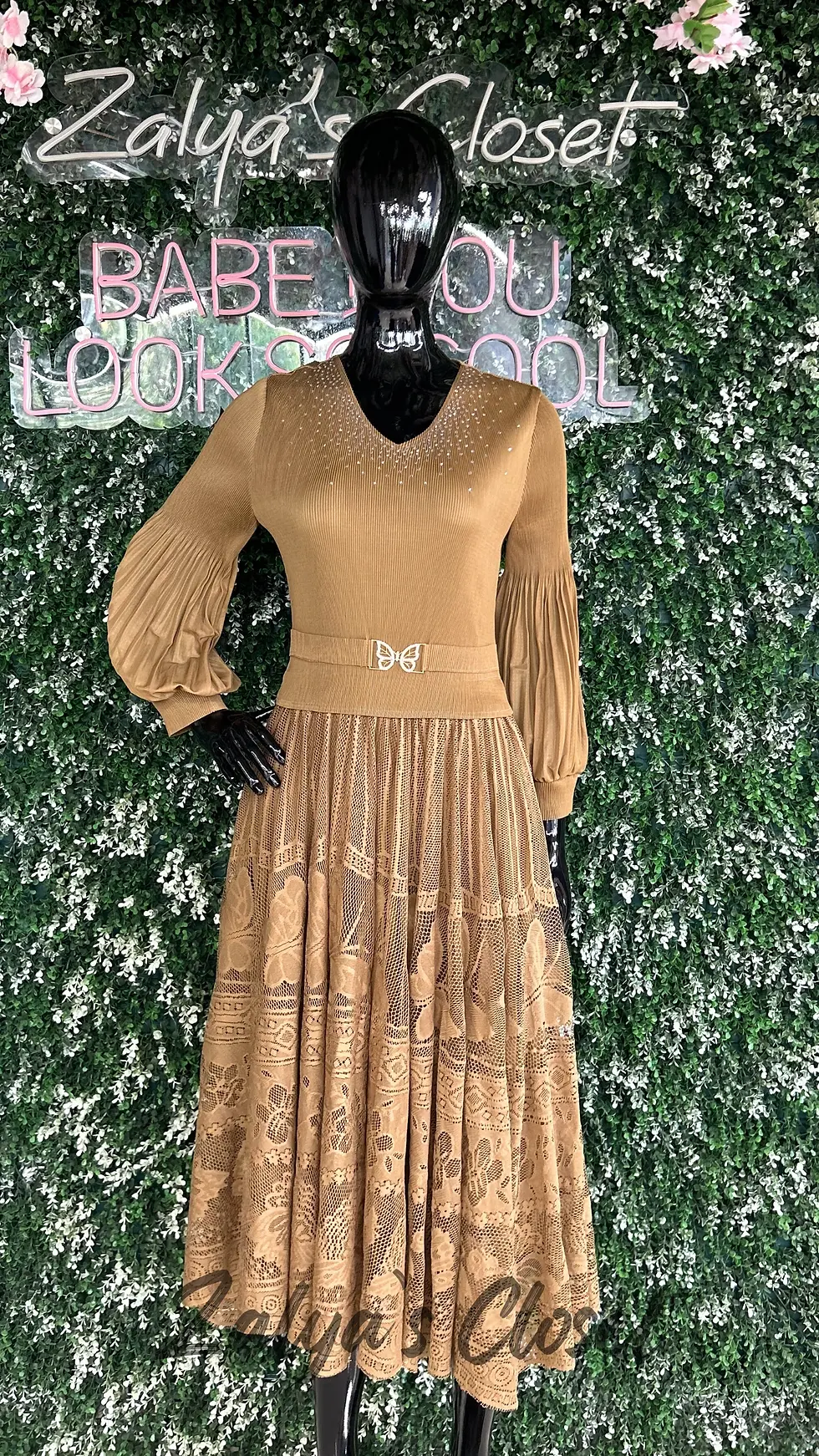 Thumbnail: Imported Half Butterfly Lace Design Magic Dress