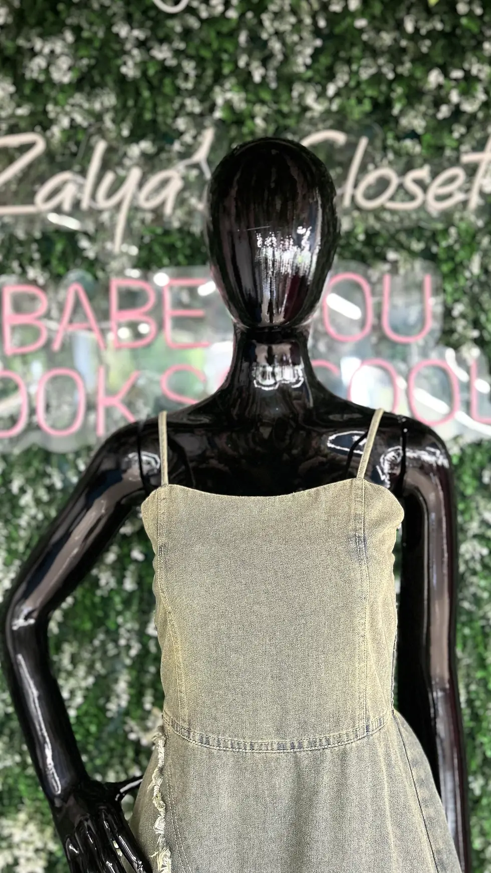 Thumbnail: Imported Ribbed Denim Slip Dress