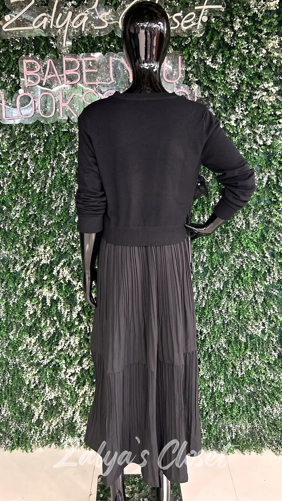 Thumbnail: Imported 2pcs Pleated Dress With Flower Crop Top Set