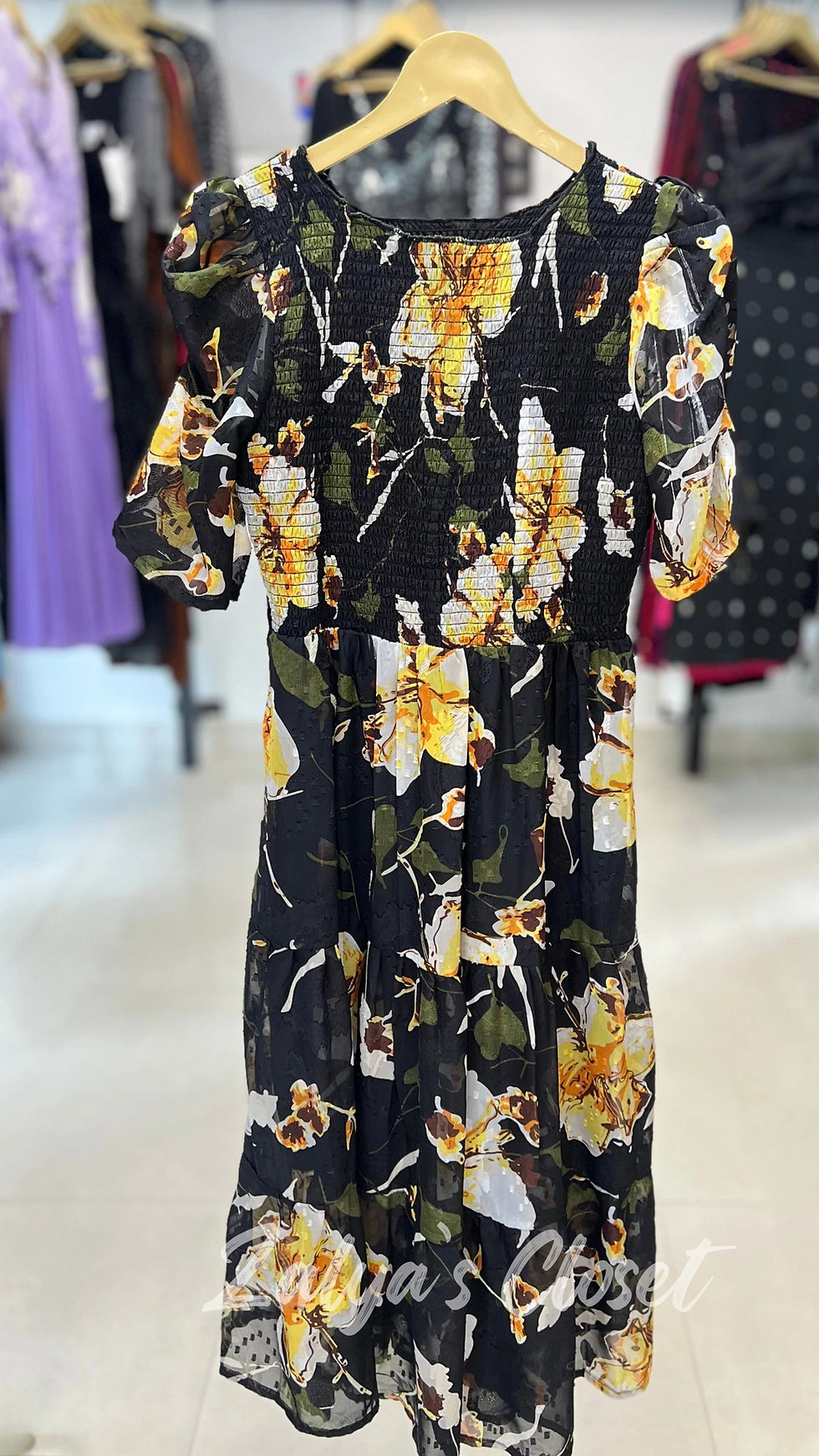 Thumbnail: Printed Puff Sleeves Dress With Belt