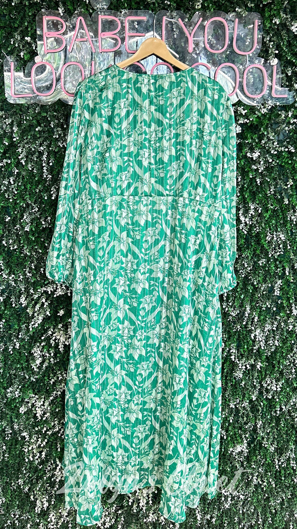 Thumbnail: Green Floral Wrap Lurex Midi Dress