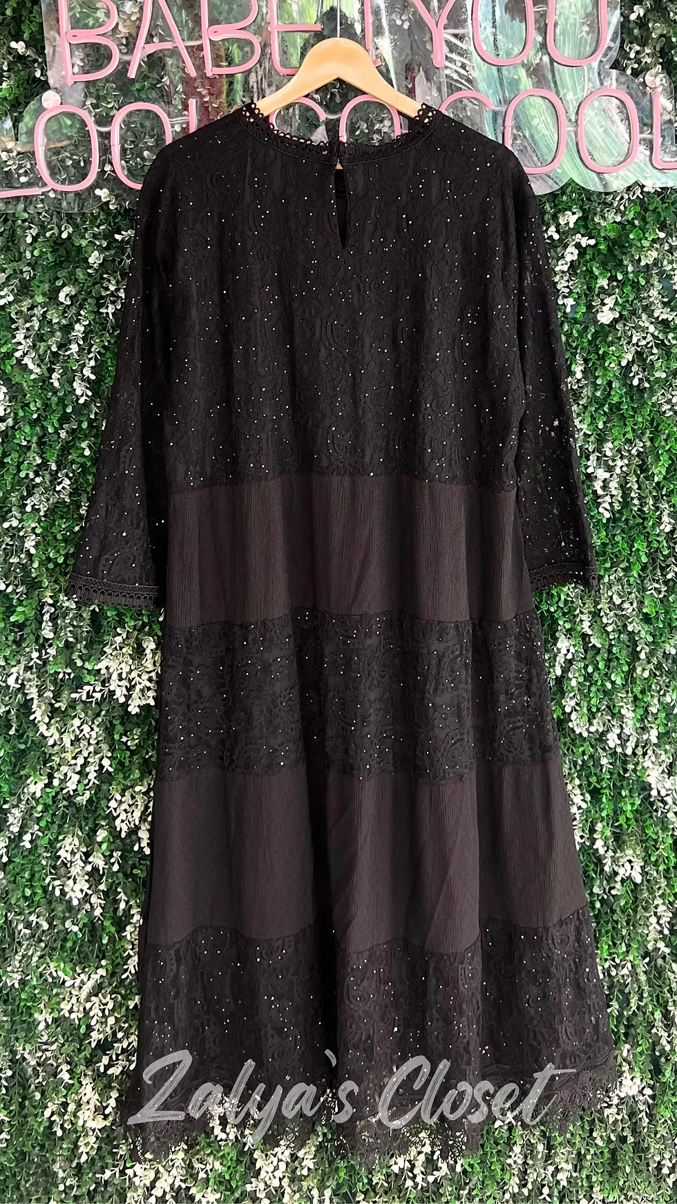 Thumbnail: Plus Size Lace Long Gown with Shimmer Work