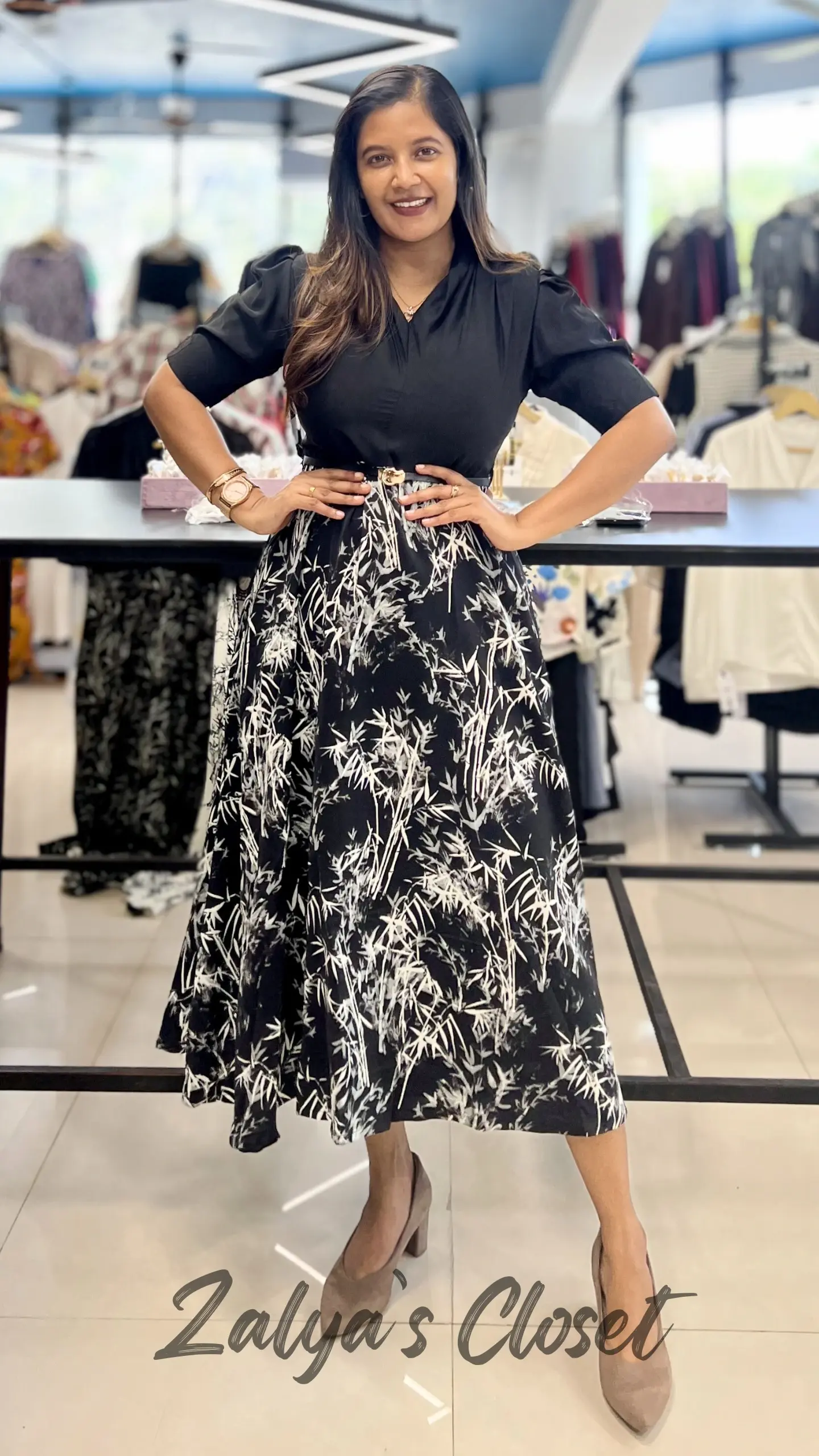 Bottom Printed Black Dress