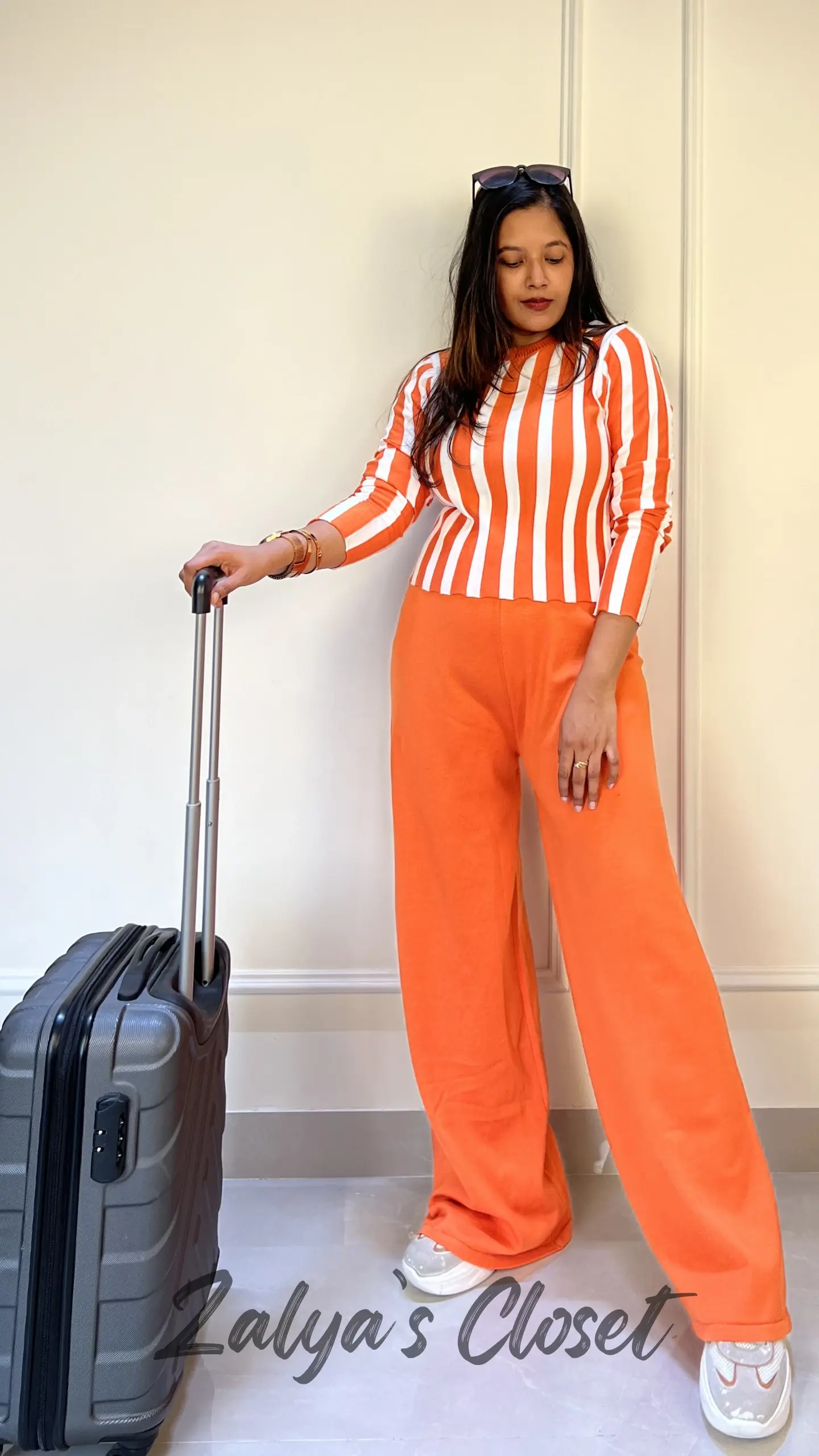 Imported Vertical Striped Top And Pant Airport Look Co Ord Set