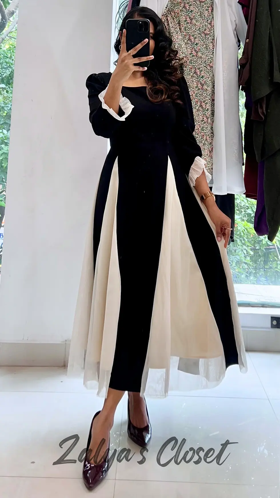 Thumbnail: Imported Double Shaded Square Neck Plus Size Dress