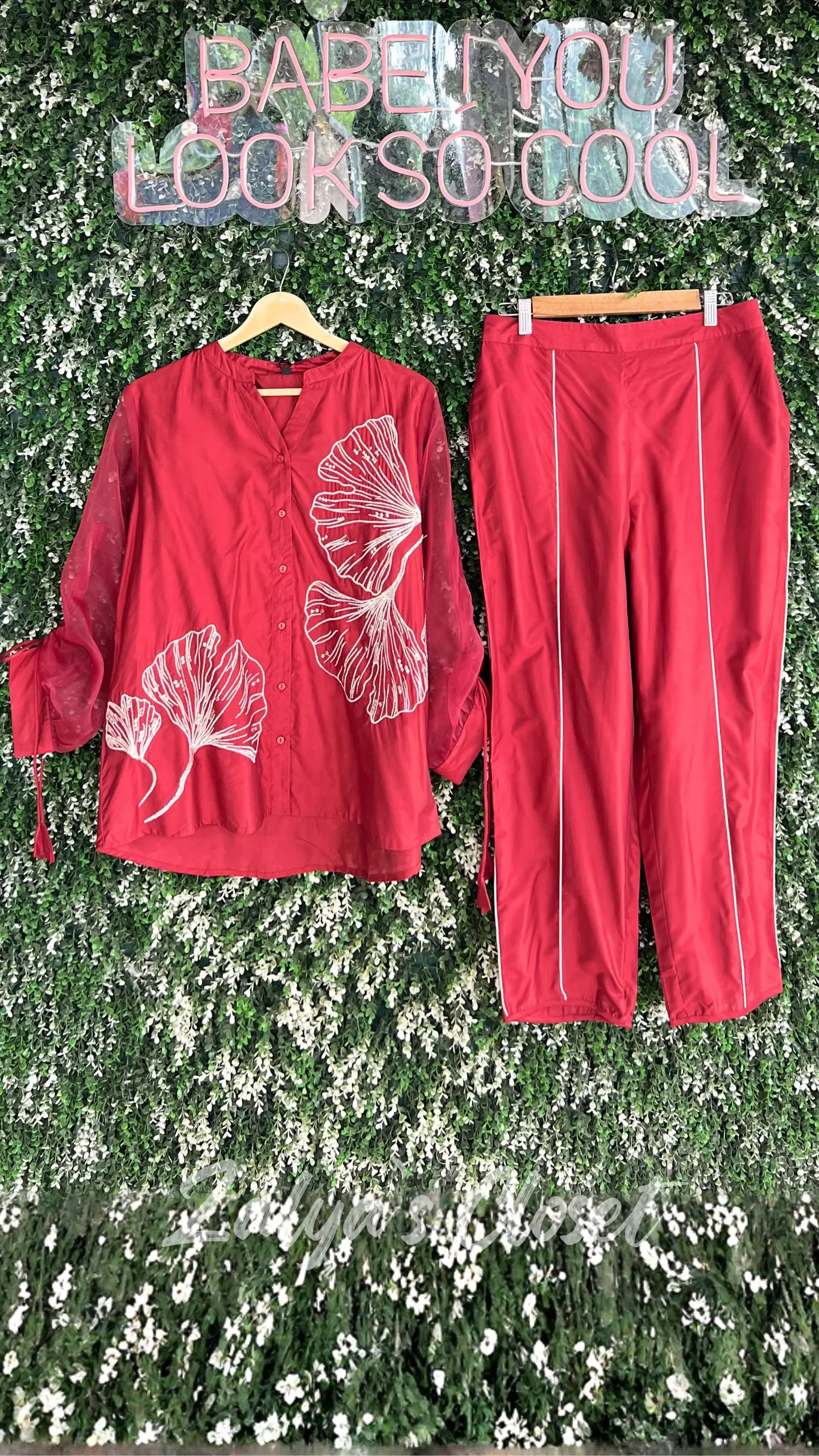 Red Printed Top And Pant Co Ord Set 