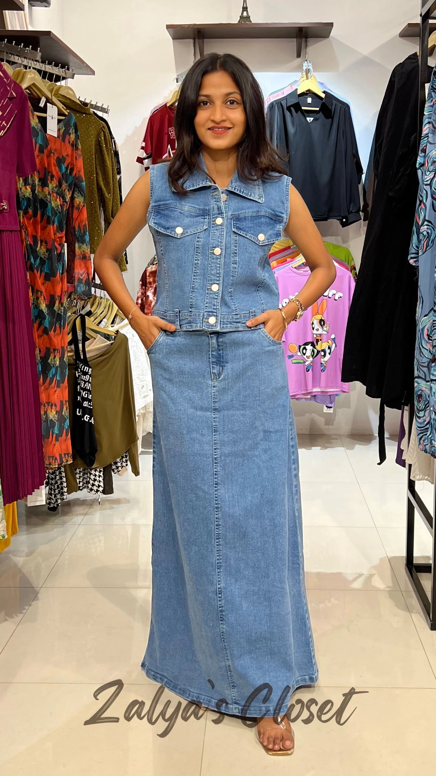 Denim Top and Skirt Set