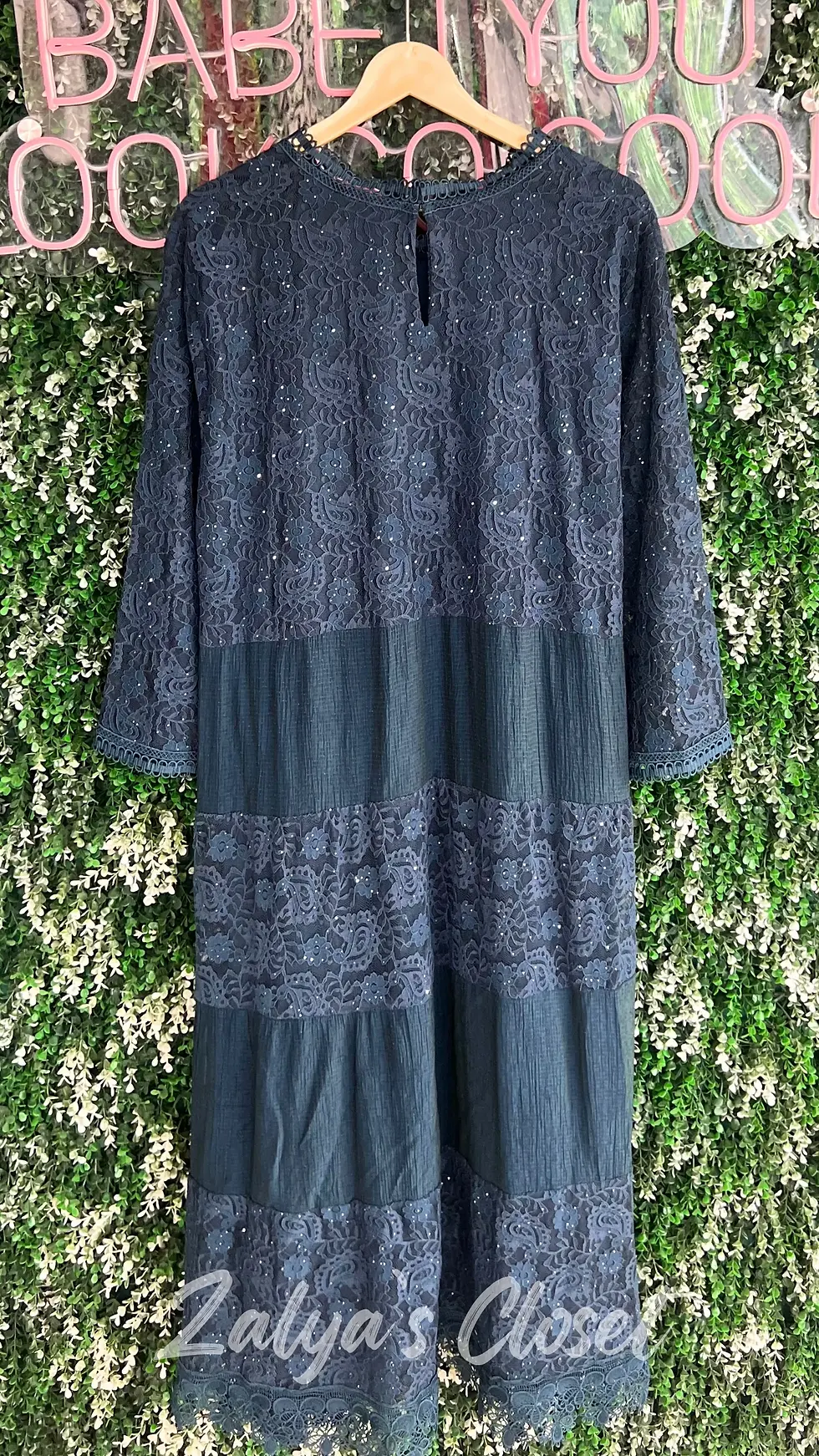 Thumbnail: Plus Size Lace Long Gown with Shimmer Work