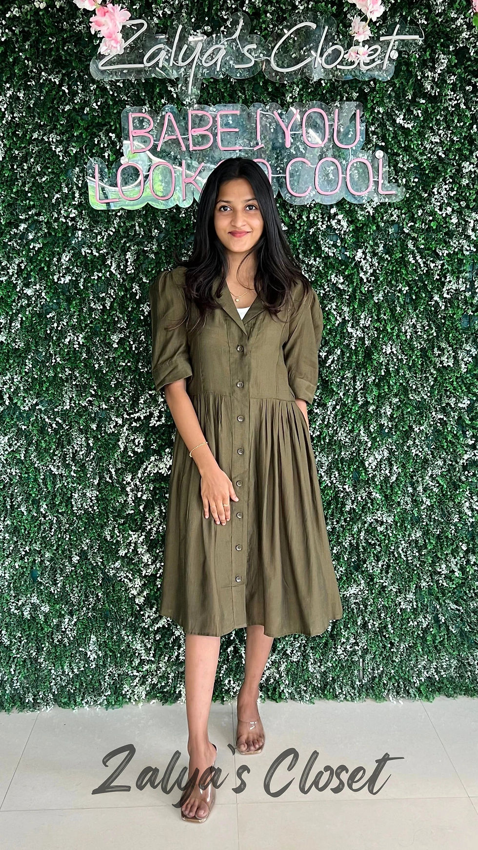 Thumbnail: Collar Neck Cotton Puff Sleeve Dress