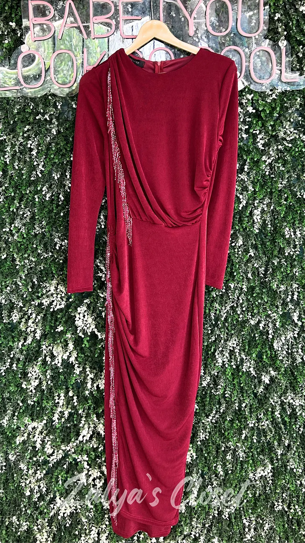 Thumbnail: Imported red/blue bodycon dress with beads work