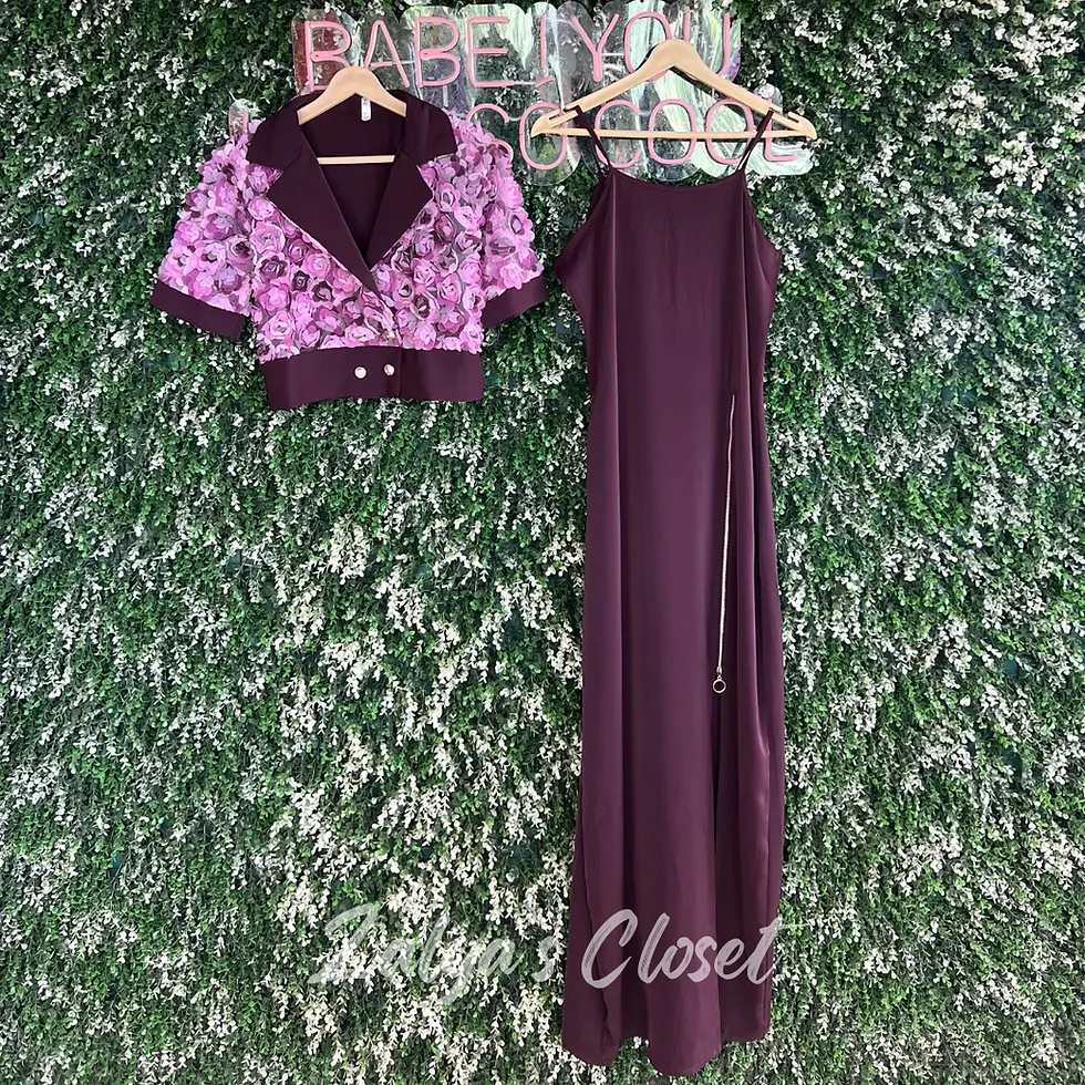 Thumbnail: Imported Long Gown With Flower Cropped Jacket 
