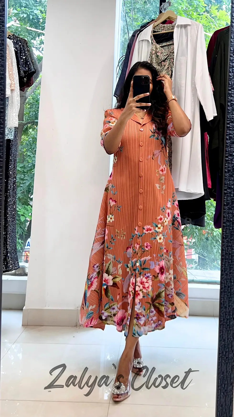 Thumbnail: Imported Long Full Sleeves Floral Printed Magic Dress