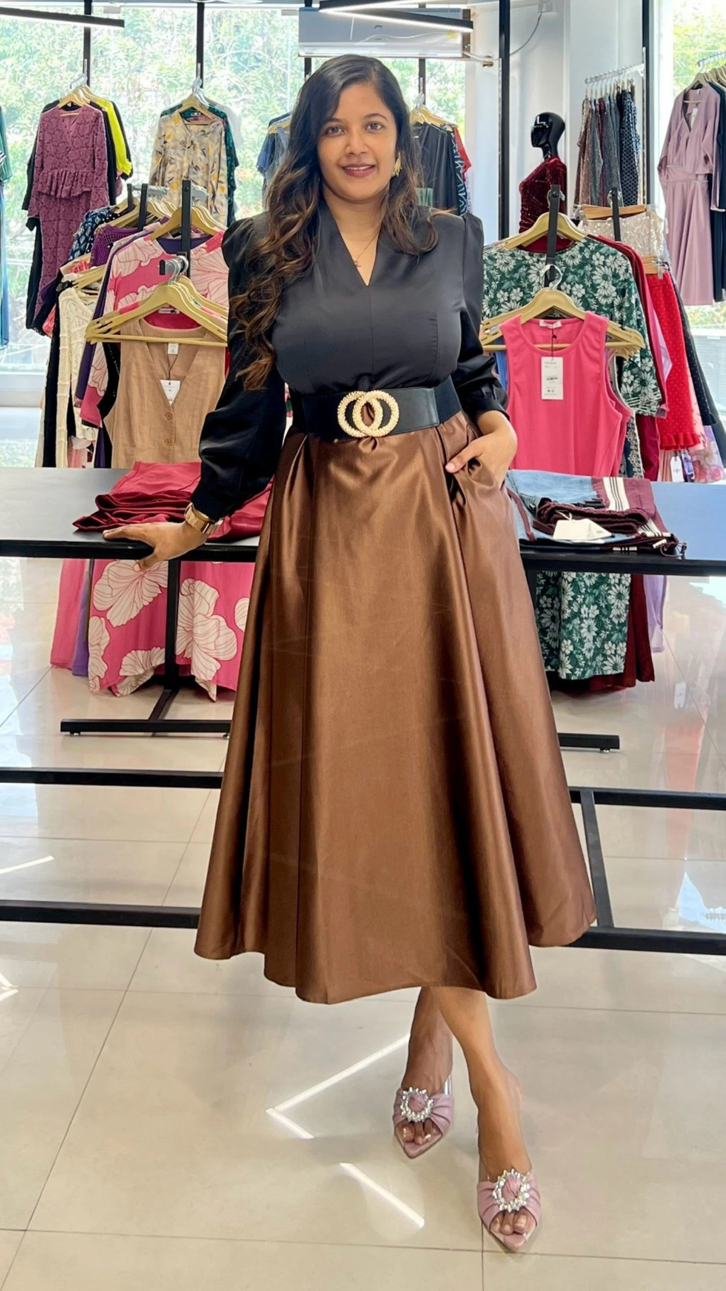 Imported Double Shade Dress with Belt