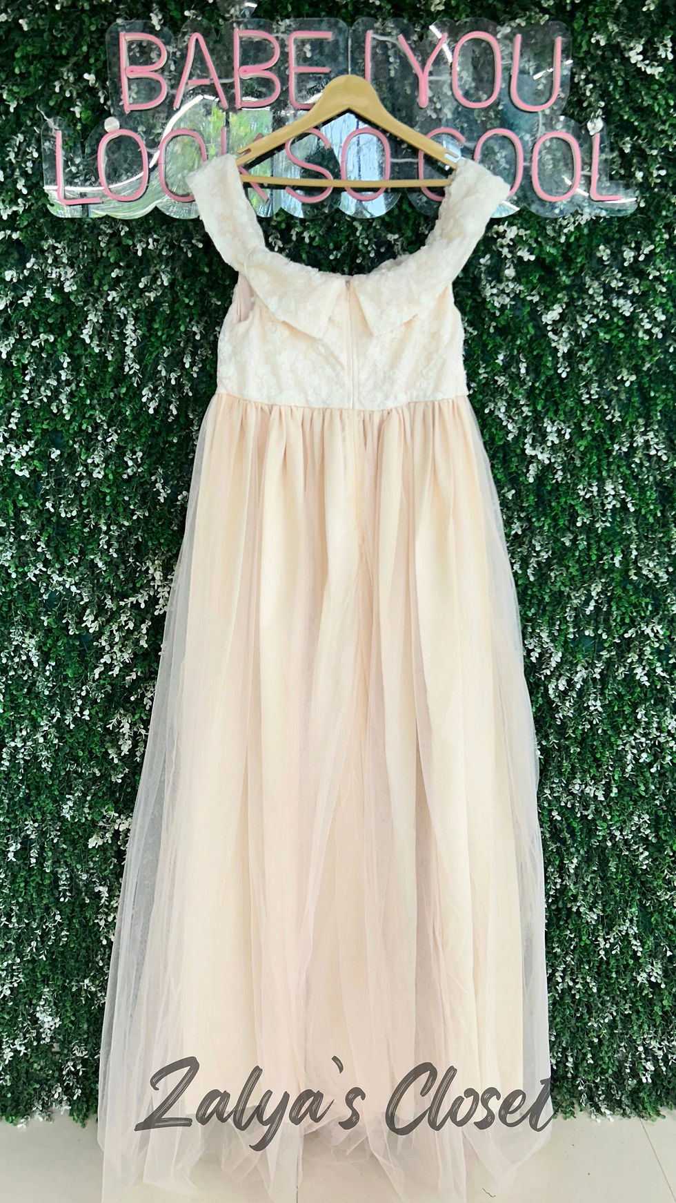 Thumbnail: Imported Peach Net Dress With White Lace Work
