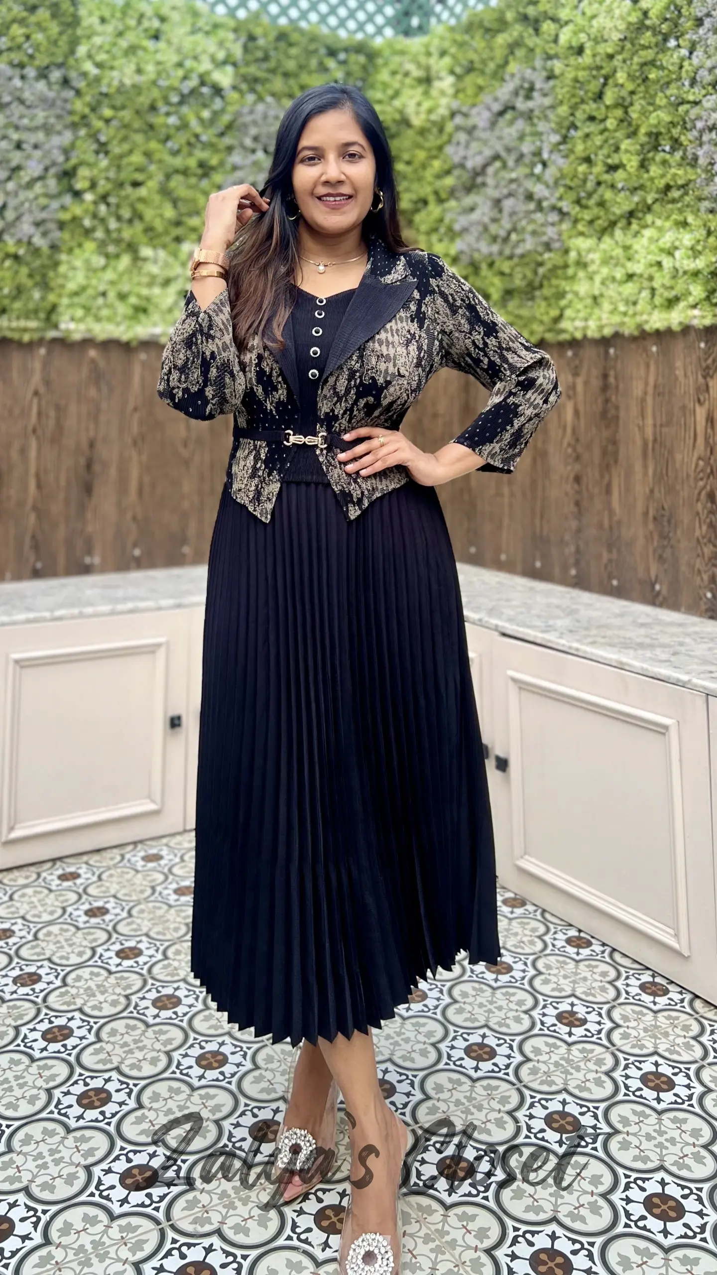 Imported black half printed magic dress