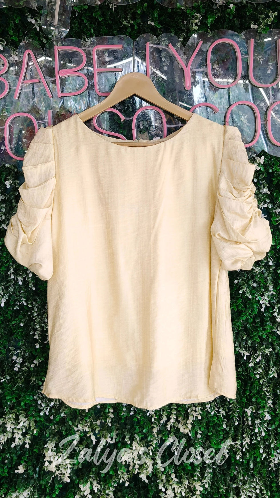 Thumbnail: Solid Puff Sleeve Top with Neckpiece