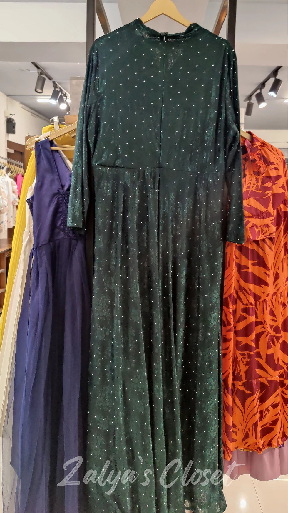 Thumbnail: Full length closed neck party dress with belt 