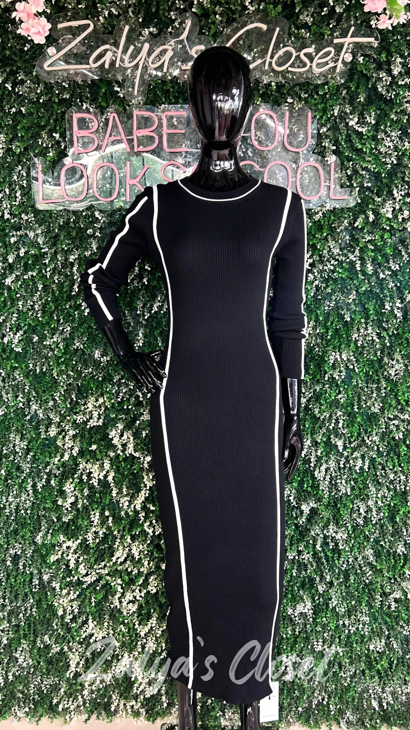 Imported Long Bodycon Dress With Lines 