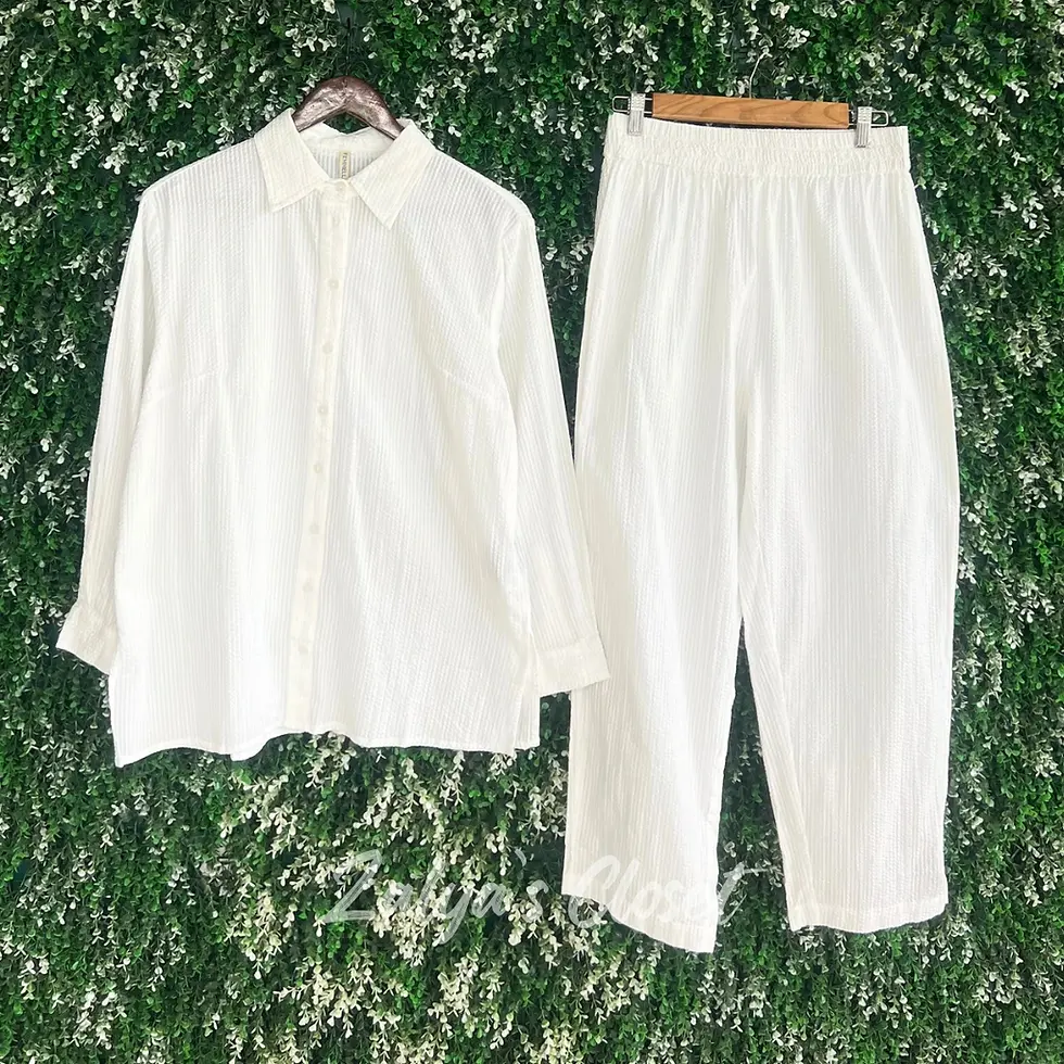 Thumbnail: White Seersucker Shirt Co-ord Set White 