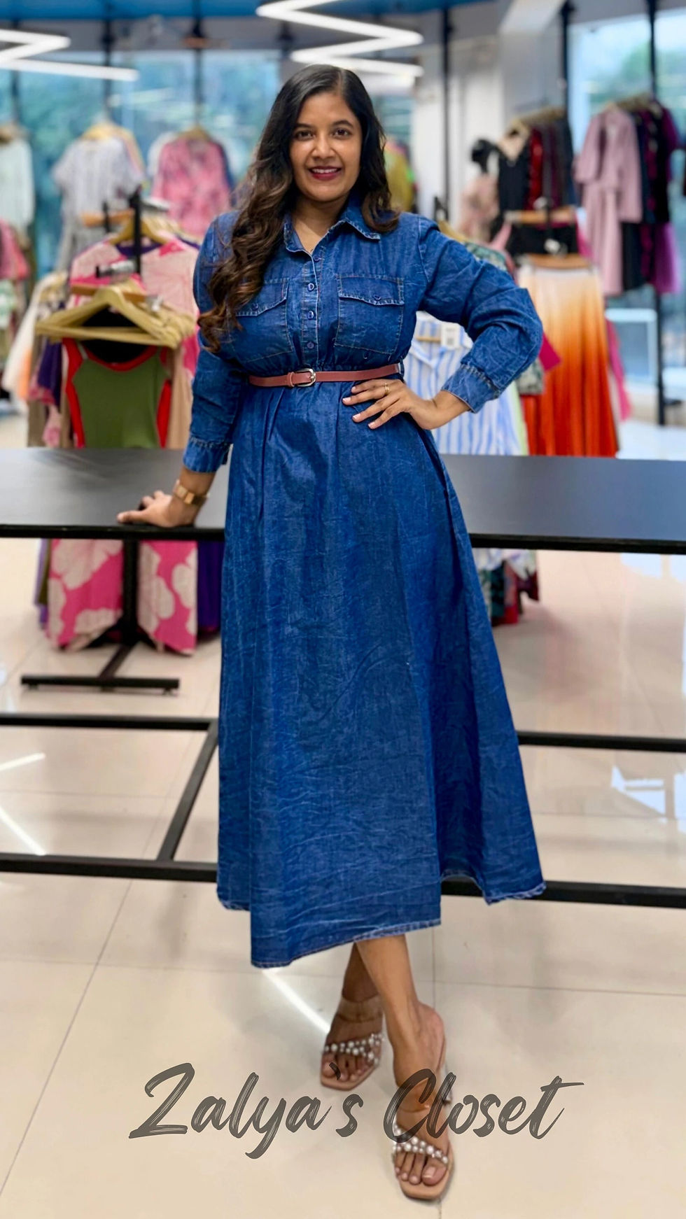 Thumbnail: Front Button Denim Dress with Belt