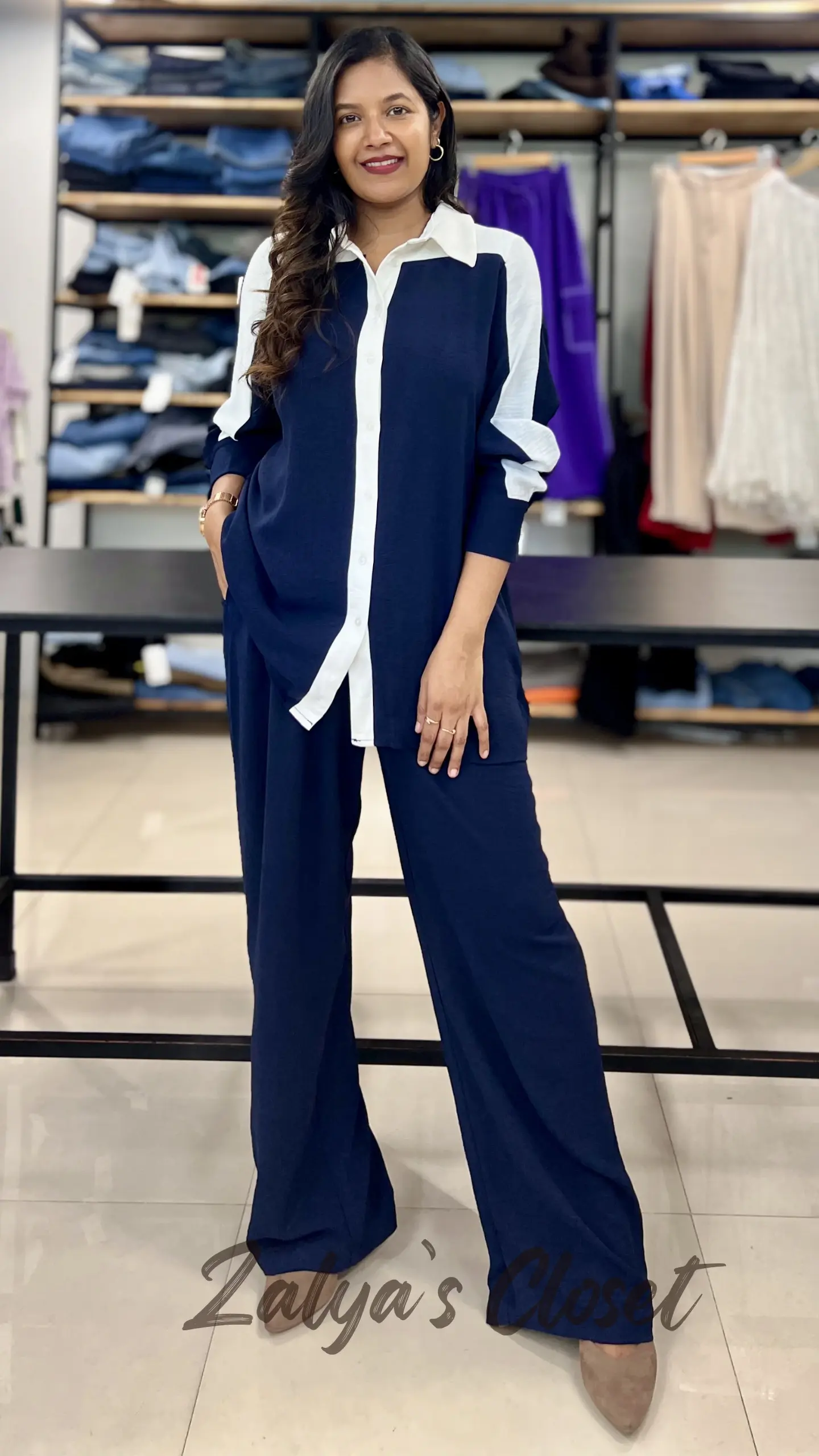 Navv White Colourblock Shirt Co-ord Set 