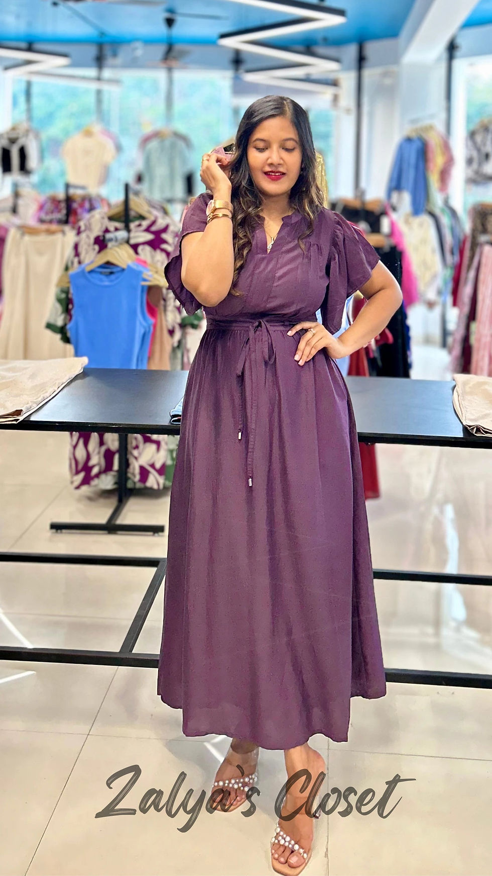 Thumbnail: Wine  Flutter Sleeves Maxi dress