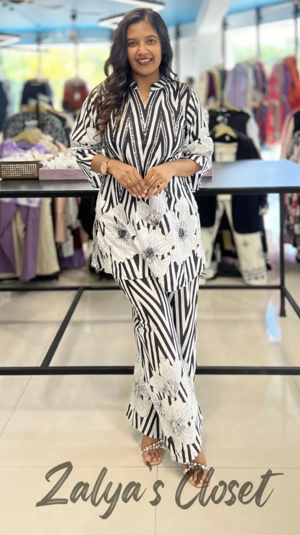 Thumbnail: Printed Black Striped Super Soft Co-ord Set