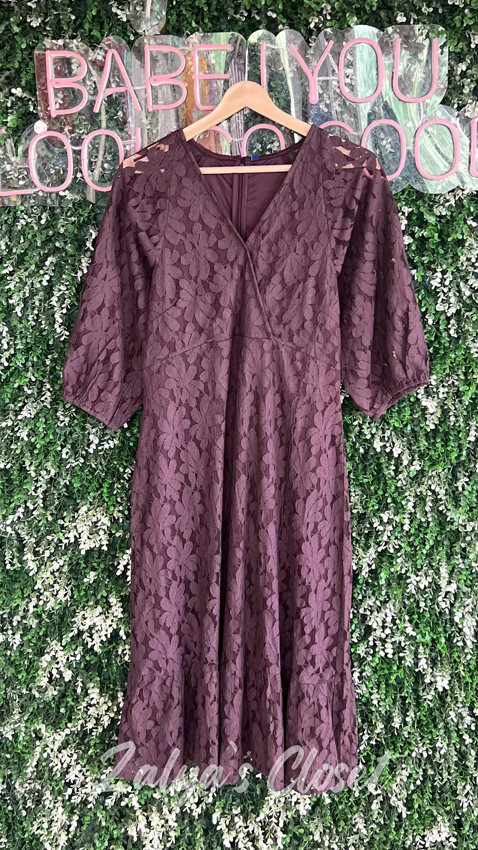 Thumbnail: Wine Lace Fixed Wrap Midi Dress 