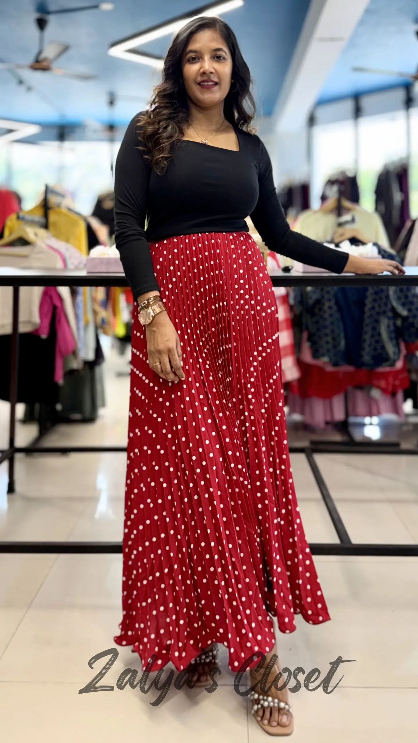 Imported Pleated Polka Dot Skirt 