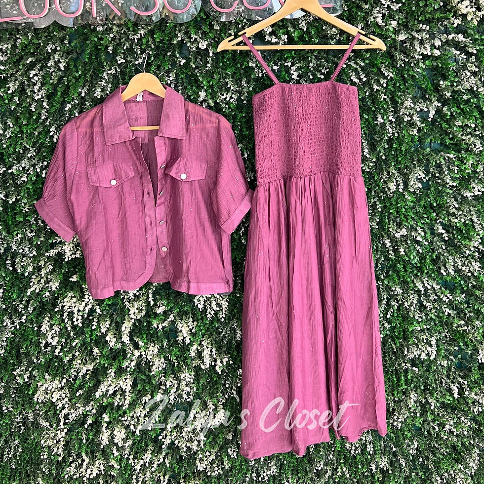 Thumbnail: 2pcs shimmer cropped shrug and smocking dress