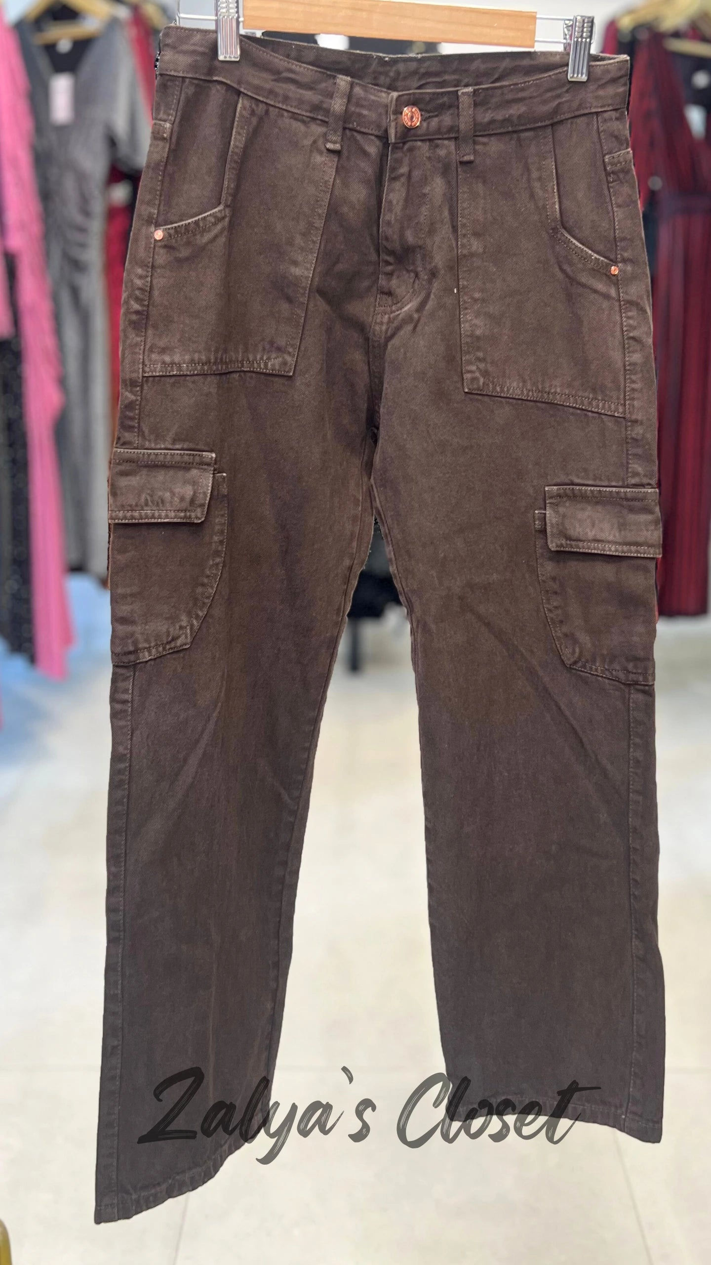 Cargo Jeans Cotton Blend  Brown Front