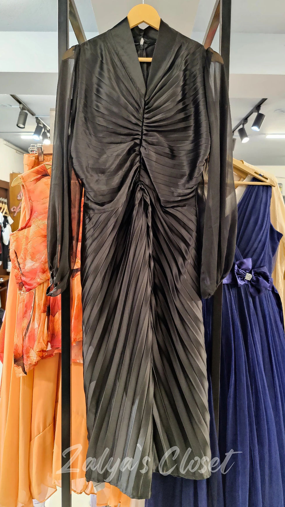 Thumbnail: Long Satin Pleated Dress
