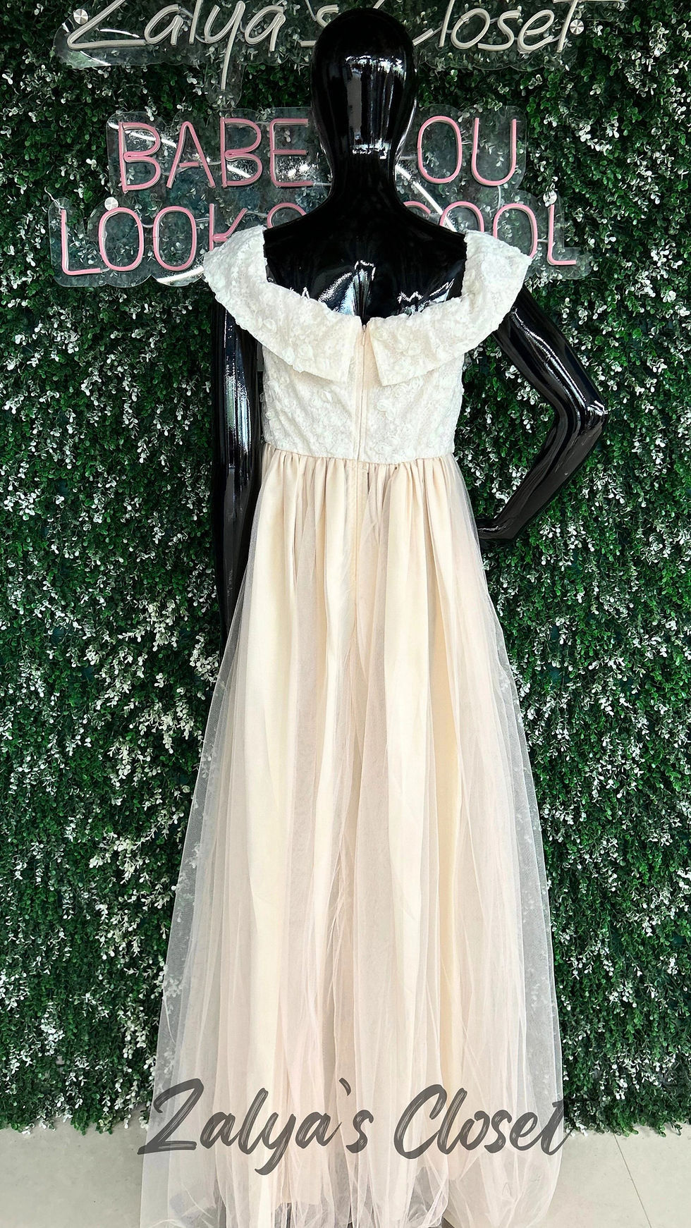 Thumbnail: Imported Peach Net Dress With White Lace Work