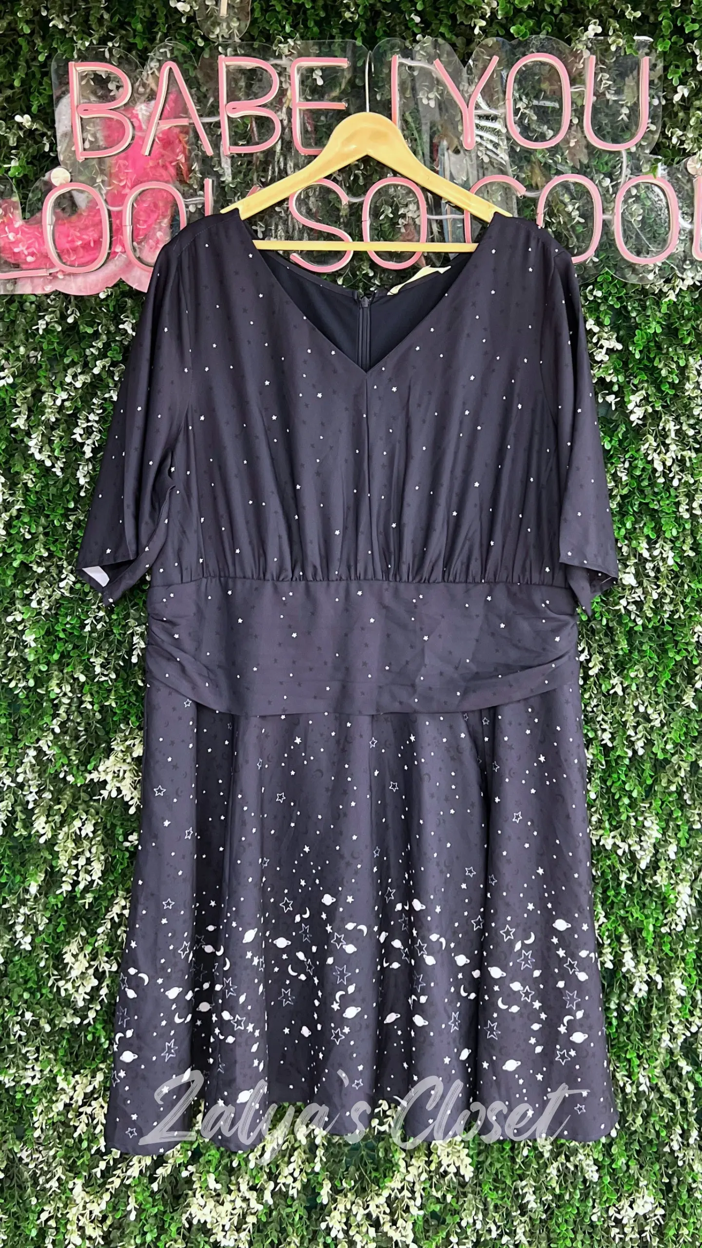 Celestial Print V-neck A-line Dress