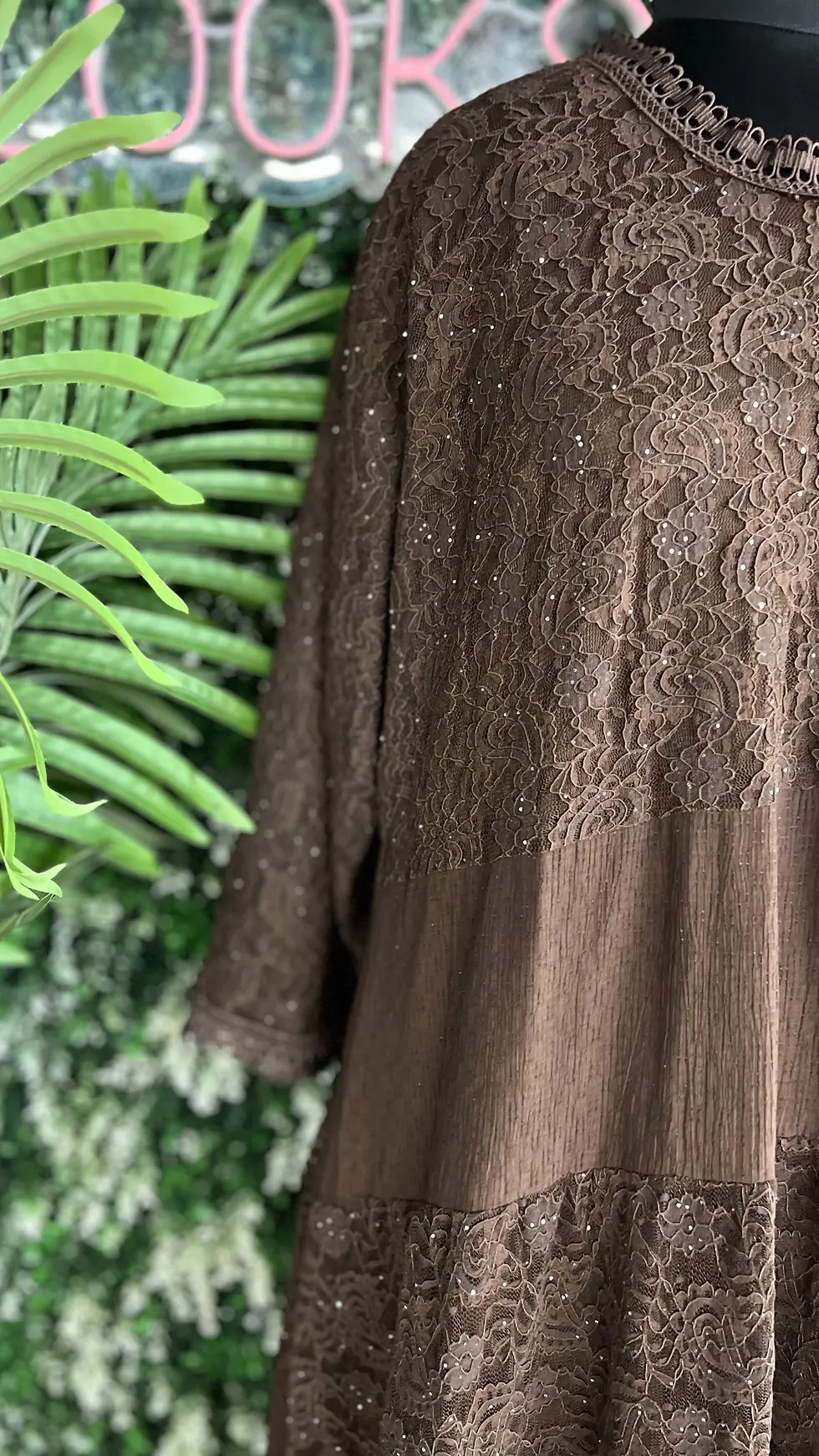 Thumbnail: Plus Size Lace Long Gown with Shimmer Work