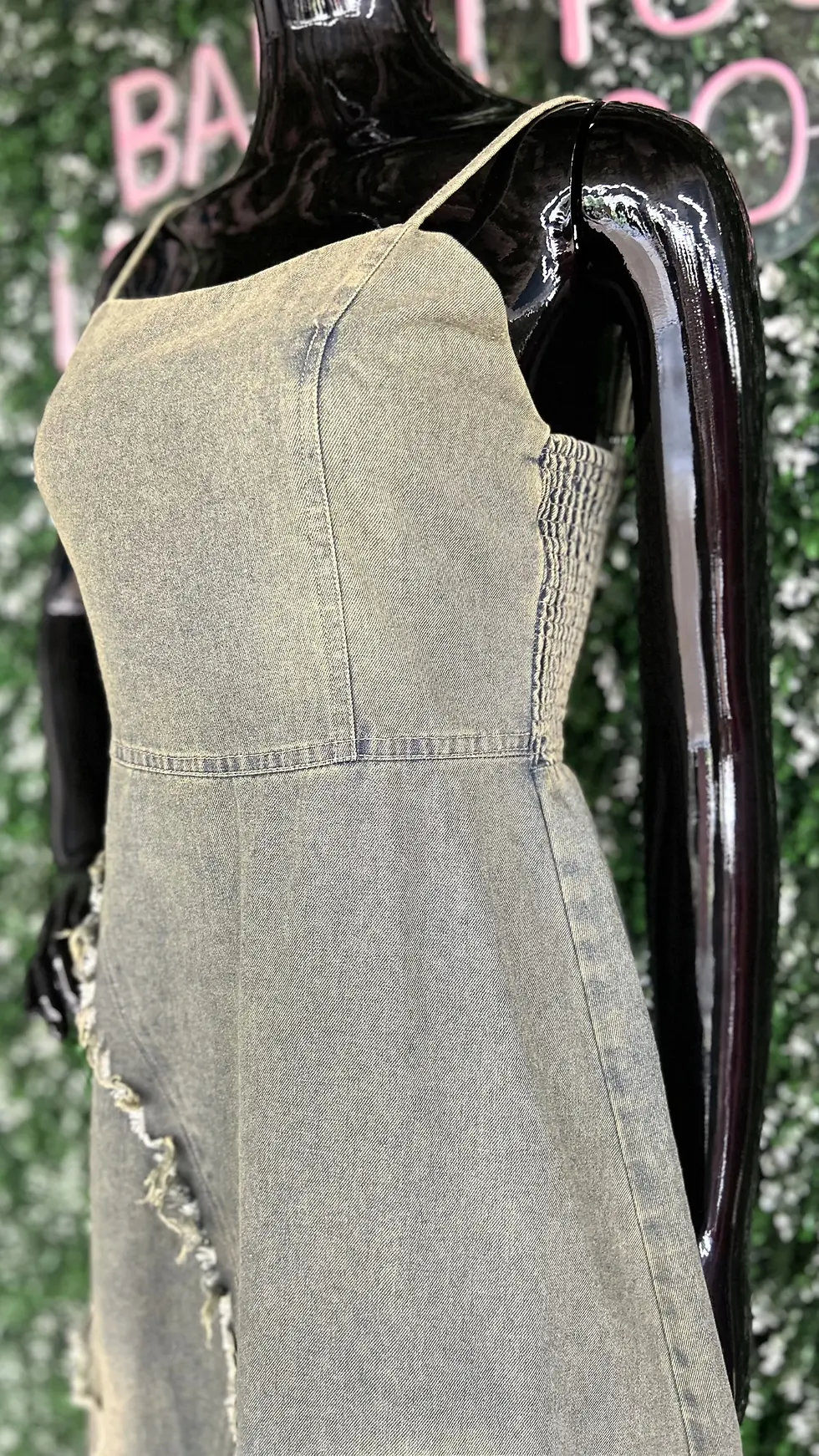 Thumbnail: Imported Ribbed Denim Slip Dress