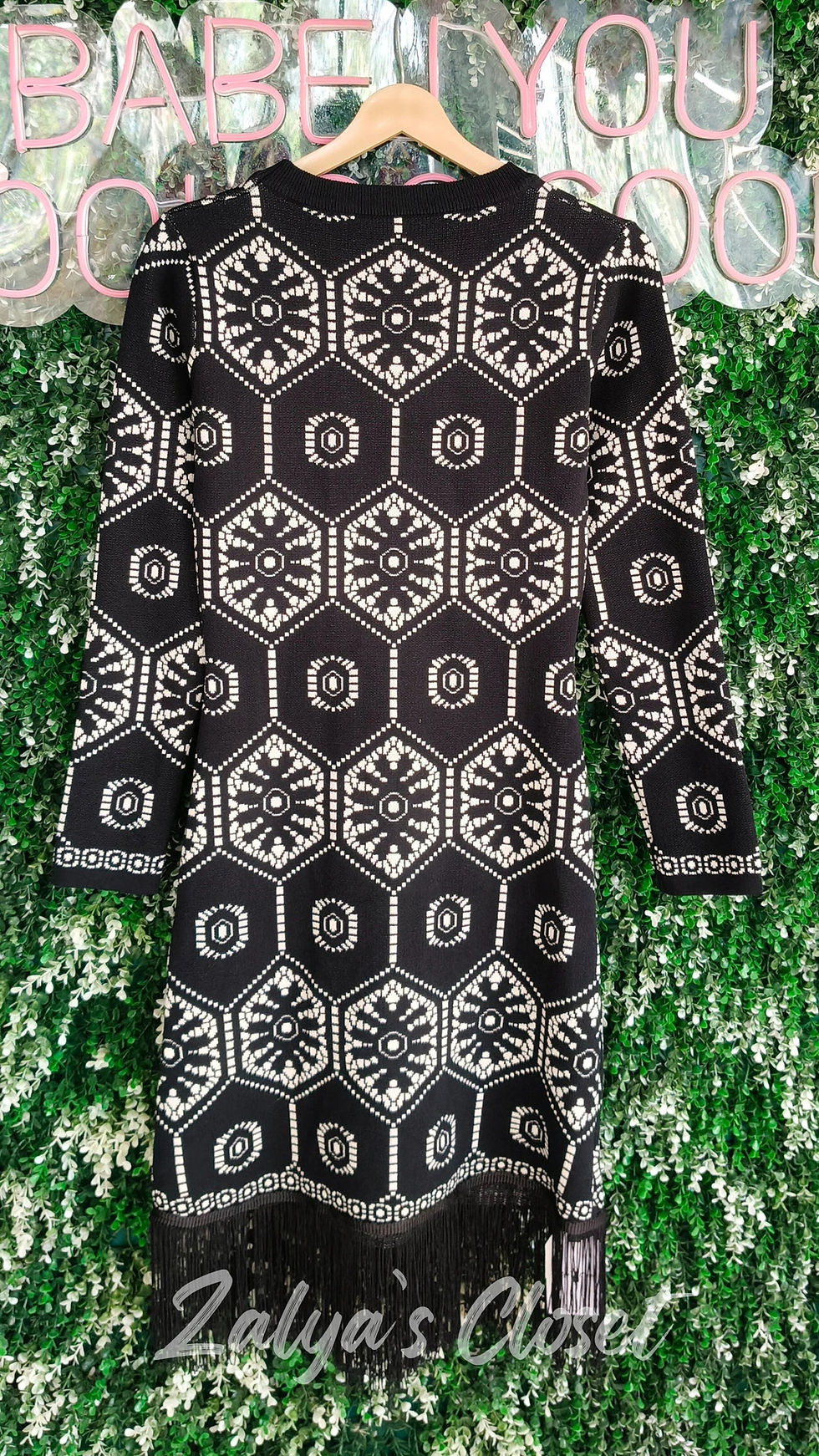 Thumbnail: Imported Printed Bodycon Dress With Tassels At Hem