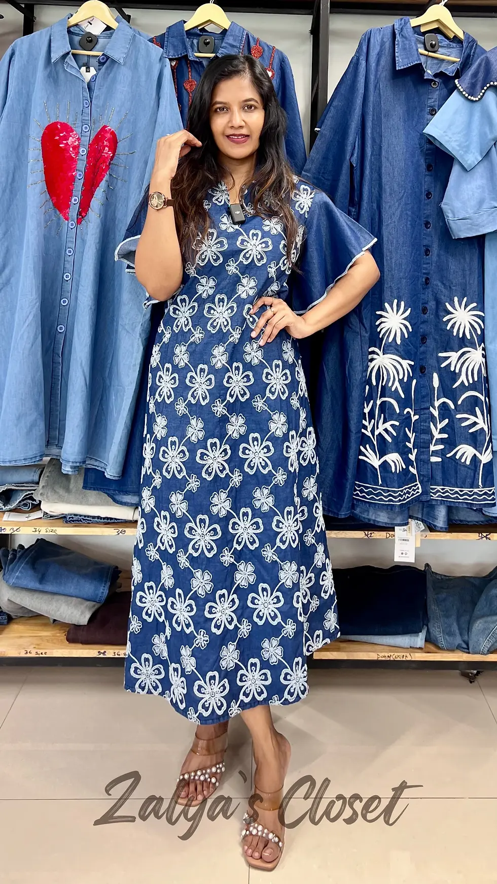 Thumbnail: Embroidery Plus Size Denim Dress