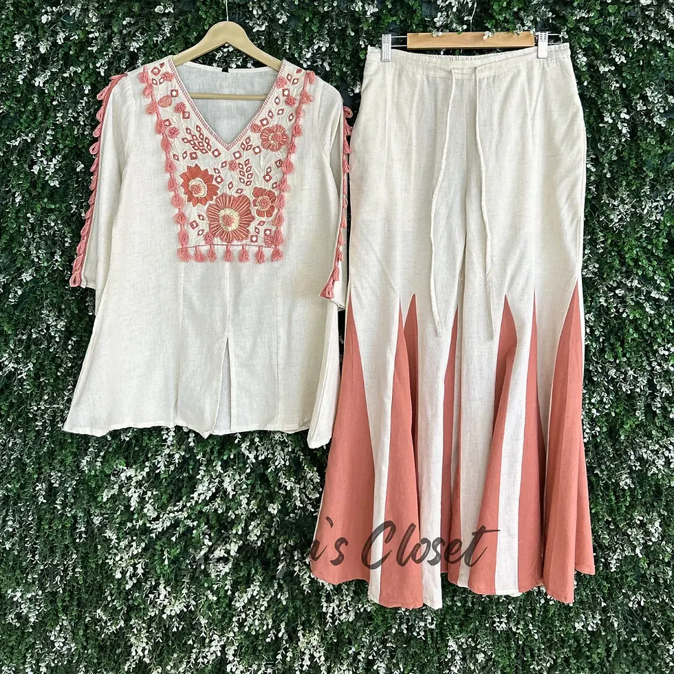 Thumbnail: Pure Cotton Mirror Work Top And Pant Co Ord Set