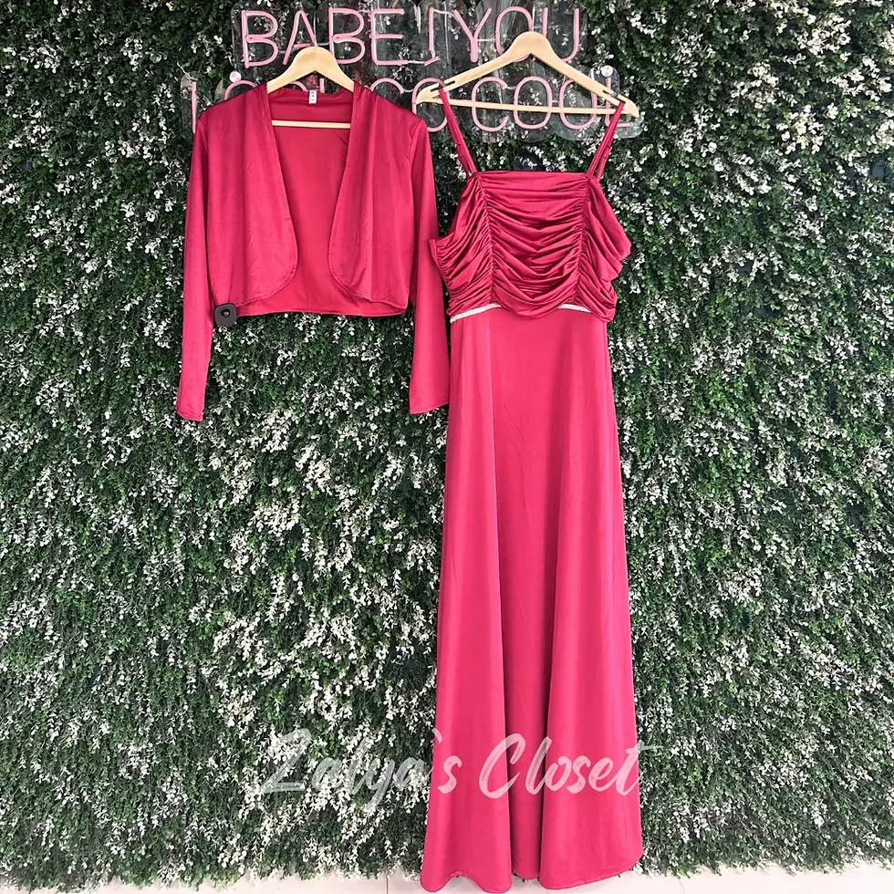 Thumbnail: Long Party Wear Gown with Cropped Jacket 