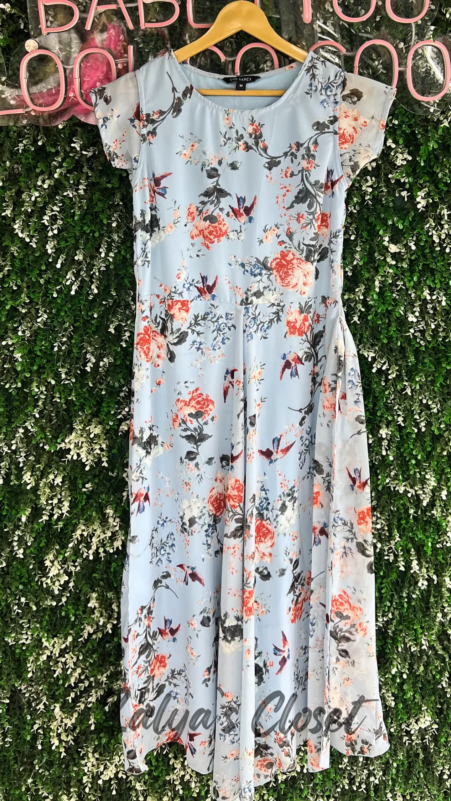 Light Blue Floral Cap-Sleeve Maxi Dress