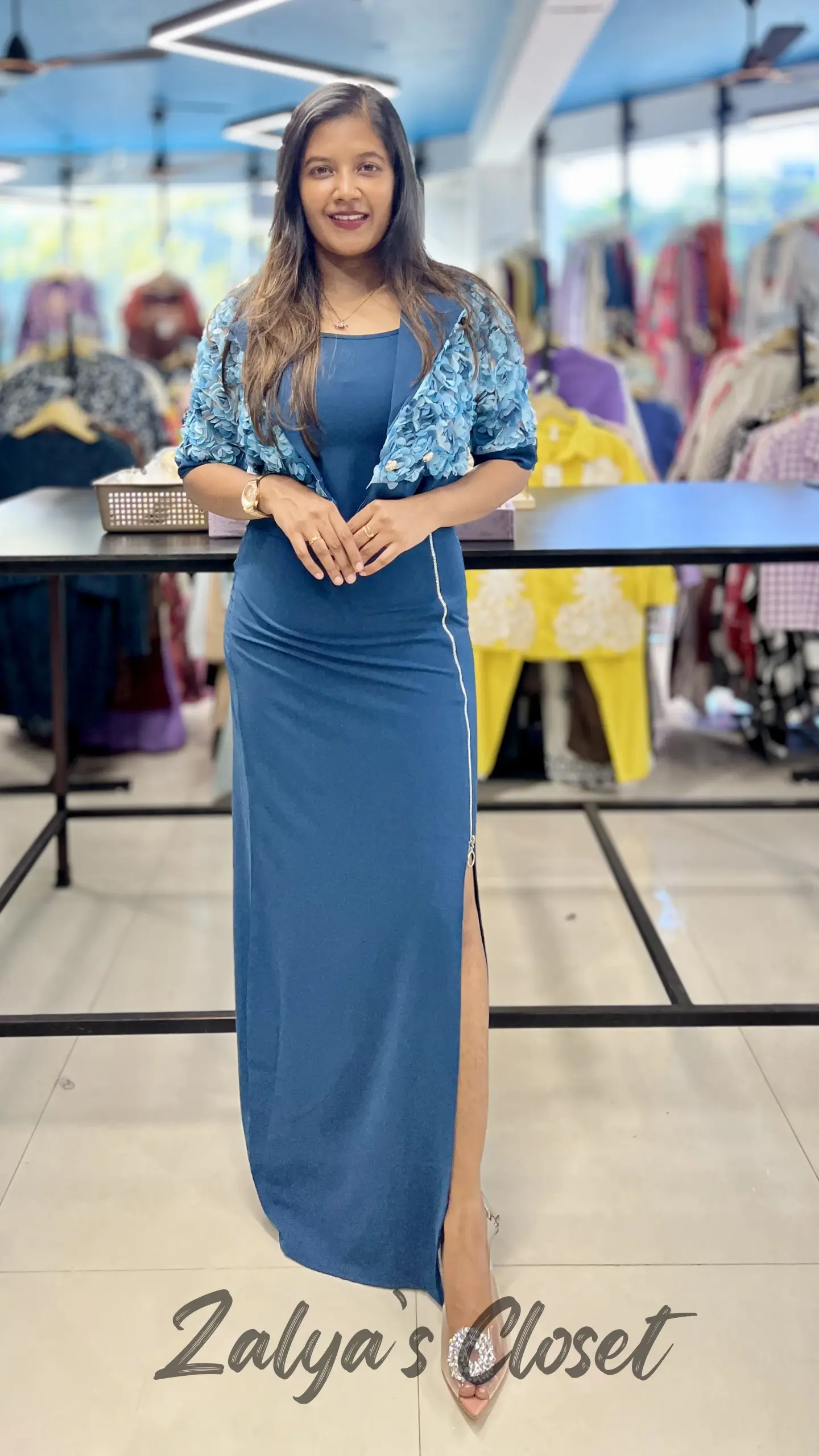 Imported Long Gown With Flower Cropped Jacket 
