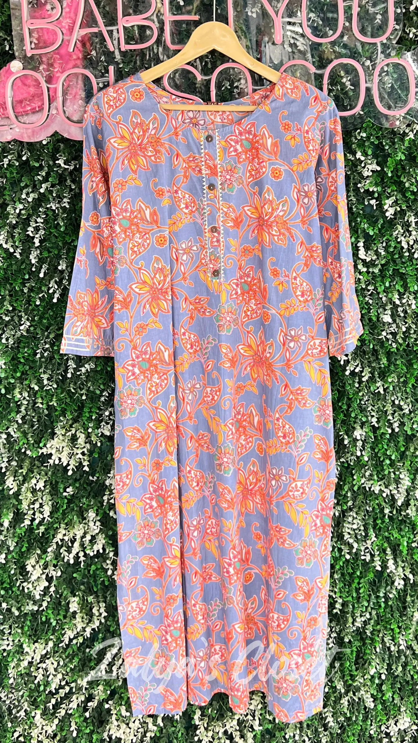 Pure Cotton Light Blue Floral Everyday Kurti