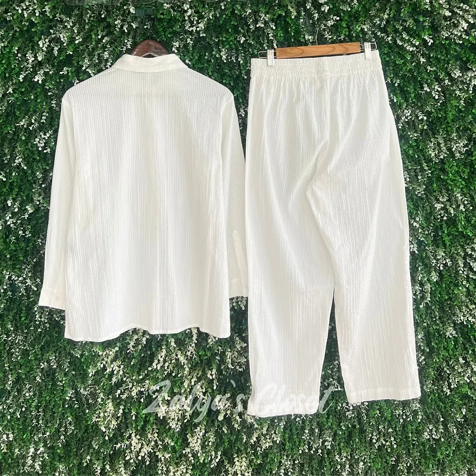 Thumbnail: White Seersucker Shirt Co-ord Set White 