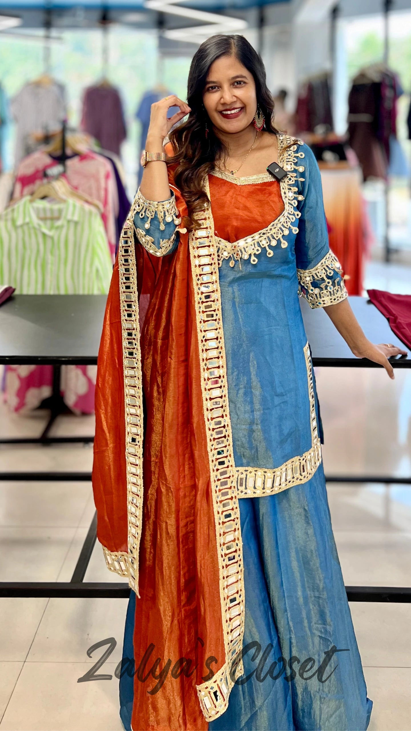 Glass Tissue Fabric Real Mirror Work Co-ord Set