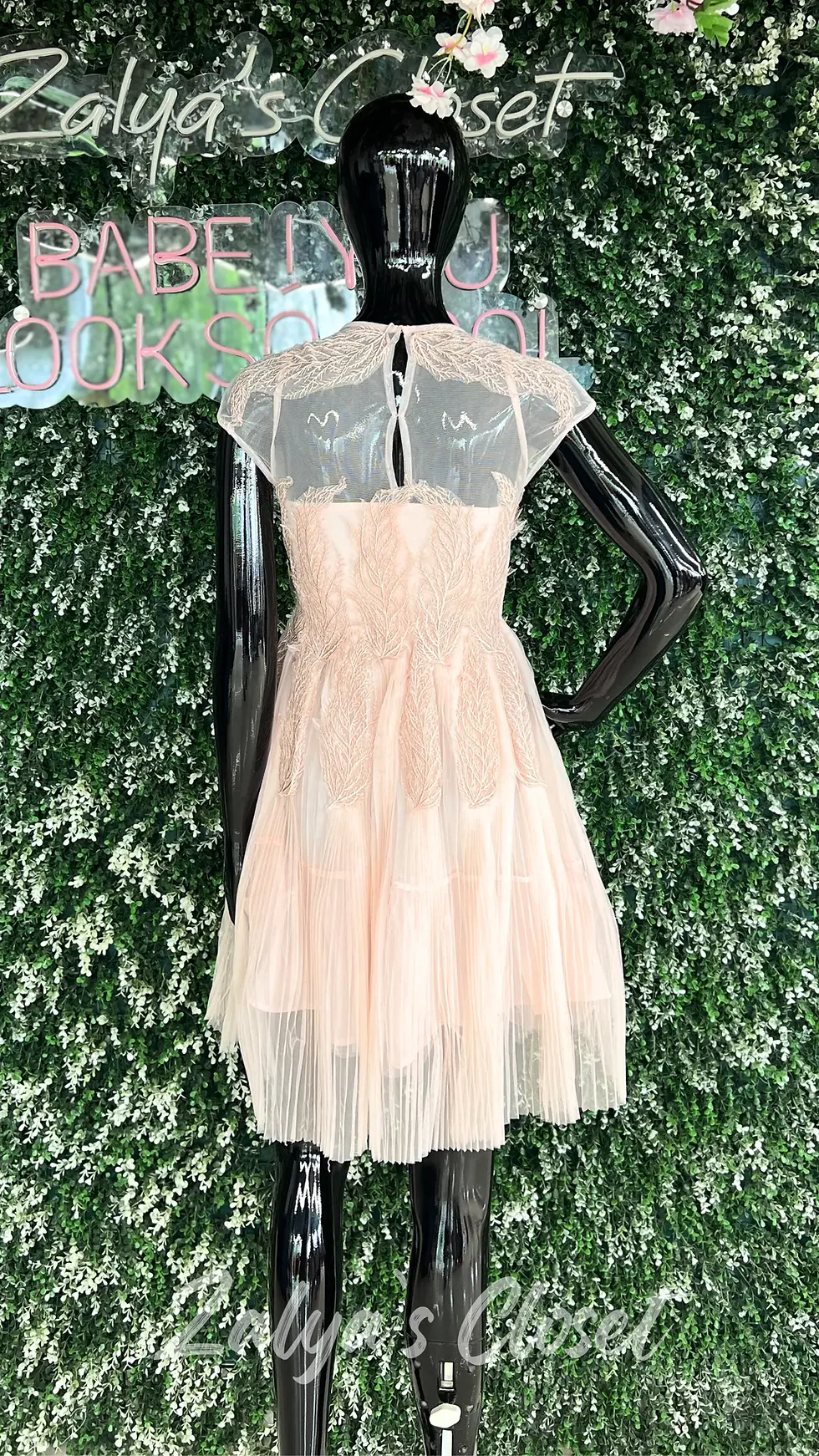 Thumbnail: Imported Black Net Dress With Lace Detailing