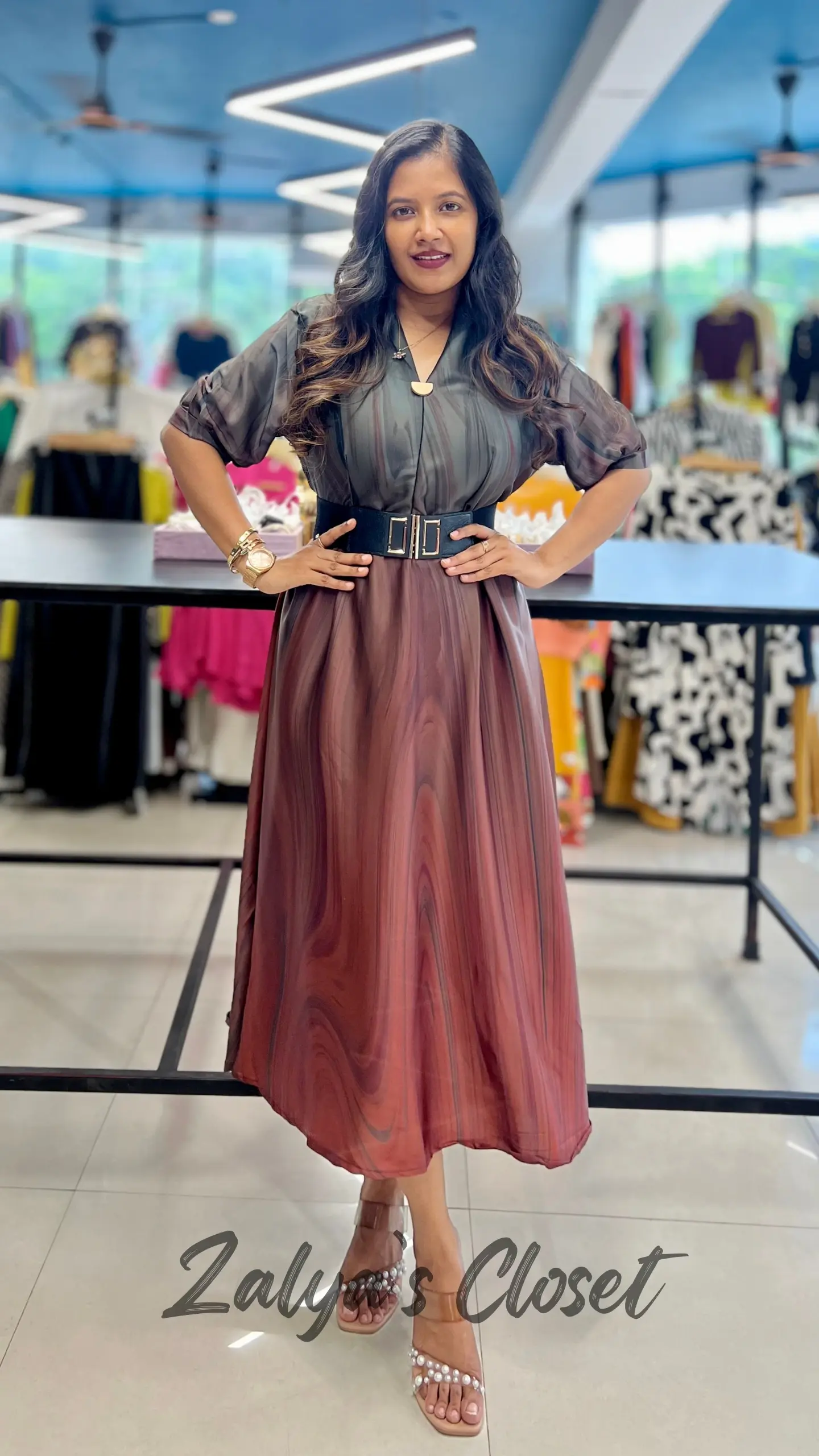 Satin Dual Shade Marble Printed Dress