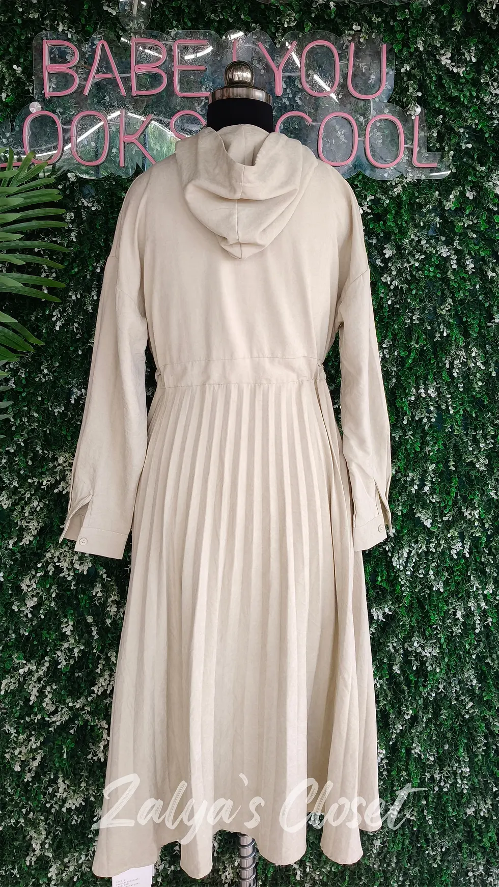 Thumbnail: Imported Hoodie Pleated Long Dress With Zip In Middle Full Sleeves